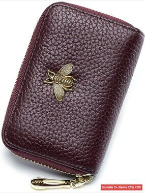 Genuine Leather RFID Zipper Card Case Wallet with 14 Slots